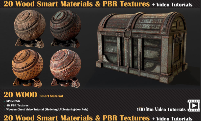 20 种木材智能材料和 PBR 纹理贴图—1.6G